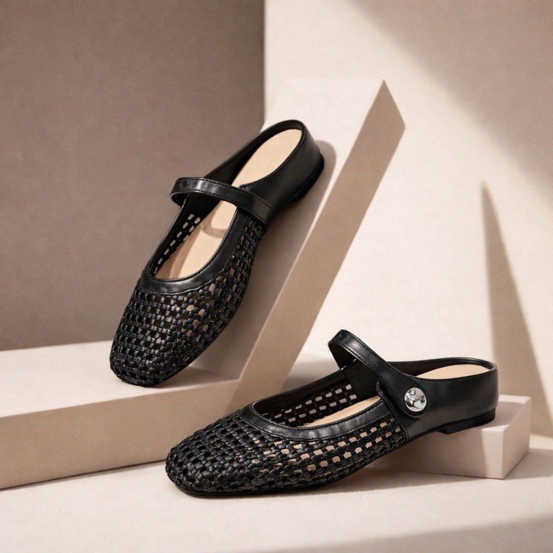 Orthopedic Mules Women Mary Jane Strap Flats Breathable Open Weave