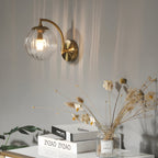 Luna | Wall Lamp | Curved Arm, Spherical Ribbed Glass Shade, 1-Light