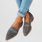 Women slip-on loafers round toe flat profile in khaki grey black and leopard