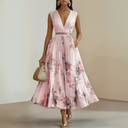 Women Flowy Midi Dress Pleated
