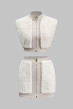 Xanthe | Faux Leather Co-ord Set | Women's Top & Mini Skirt | Faux Fur Trim