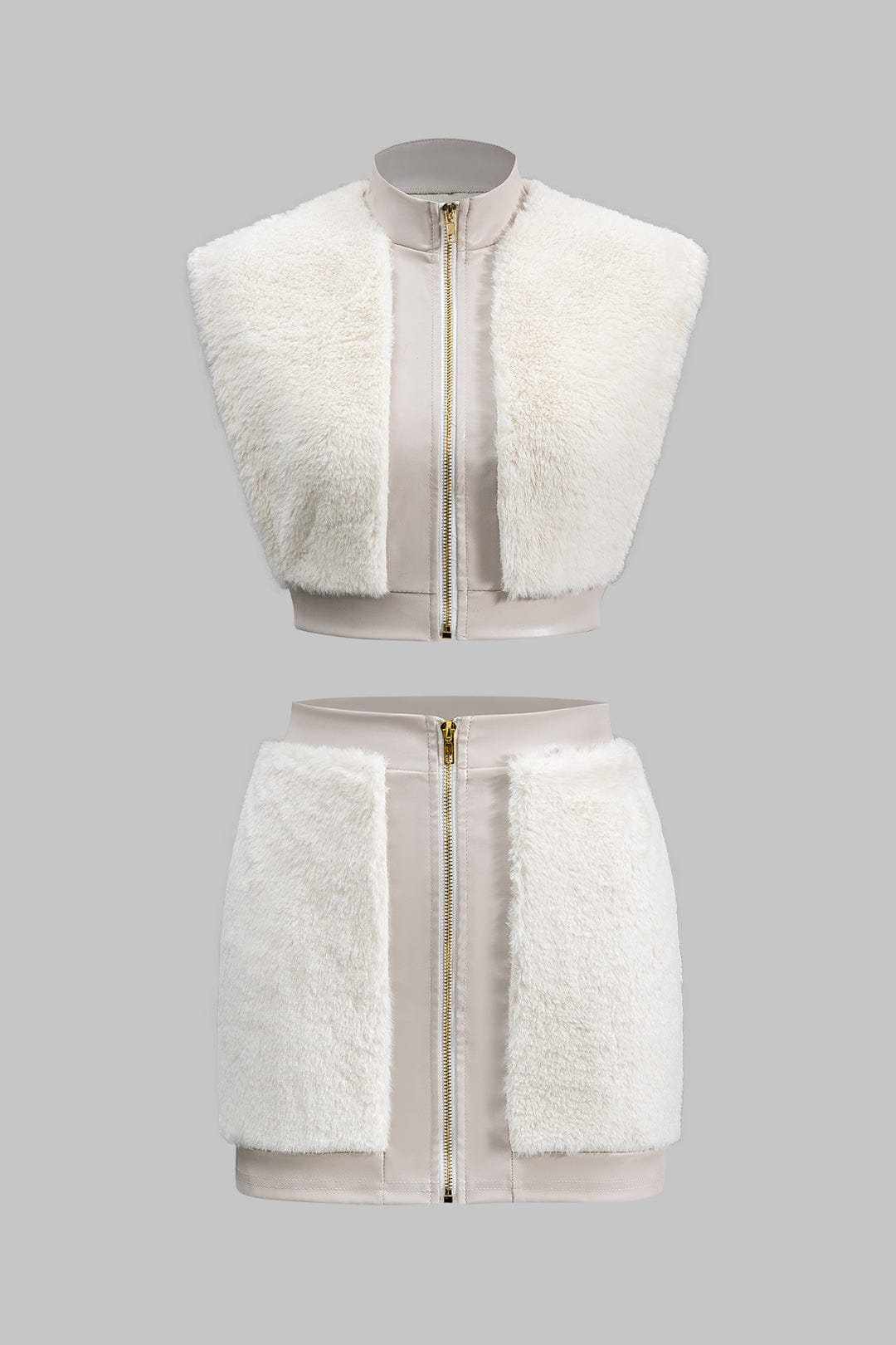 Xanthe | Faux Leather Co-ord Set | Women's Top & Mini Skirt | Faux Fur Trim