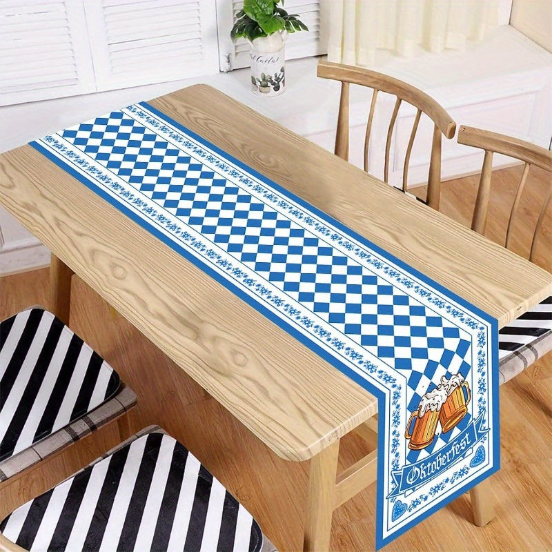 Talia | Table Runner | Oktoberfest Diamond Pattern, Blue White | 33×183 cm