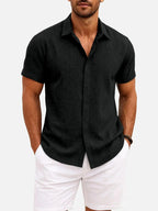 Linen Shirt Men Short Sleeve Button Down Regular Fit Cotton Blend