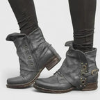 Xanthe | Women's Ankle Boots | Distressed Faux Leather, Buckle Strap | Western Style