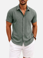 Linen Shirt Men Short Sleeve Button Down Regular Fit Cotton Blend