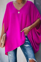 Women Oversized Tunic Top Batwing Sleeves V Neck
