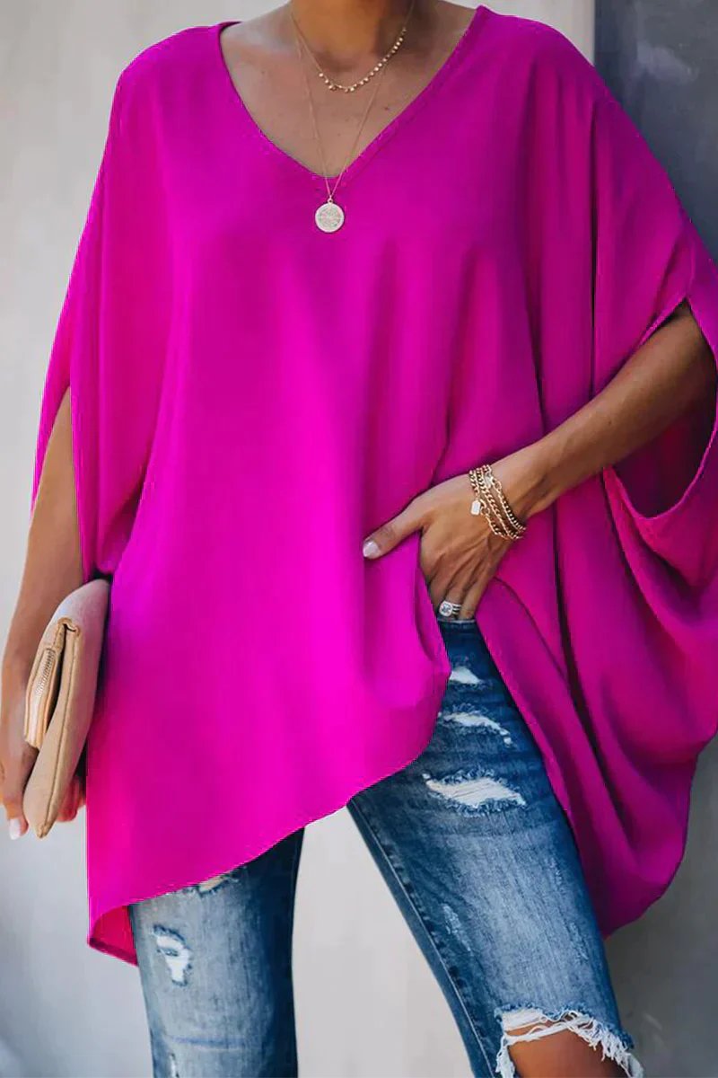 Women Oversized Tunic Top Batwing Sleeves V Neck