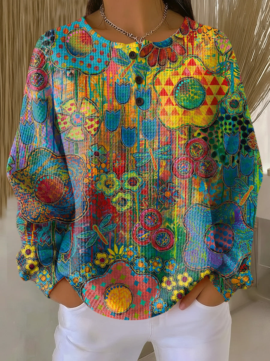 Giselle | Women Waffle Knit Floral Print Sweater