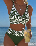 High Waist Bikini Set Women Checkered Two Piece Wireless Bra