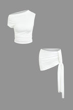 Jade | Two-Piece Set | One-Shoulder Top & Draped Mini Skirt | Women's