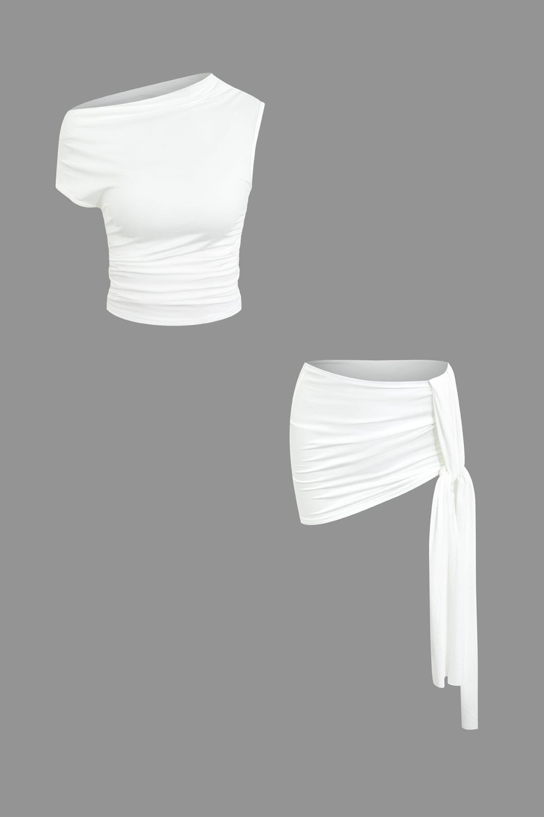 Jade | Two-Piece Set | One-Shoulder Top & Draped Mini Skirt | Women's