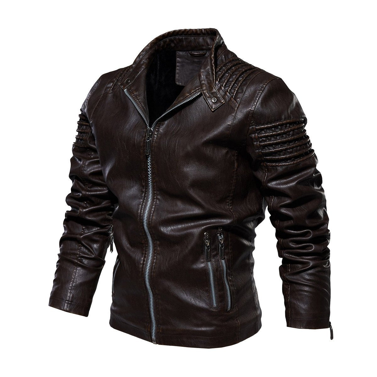 Quinn | Men's Faux Leather Jacket | Biker Style, Ribbed Sleeves | Fleece Lined