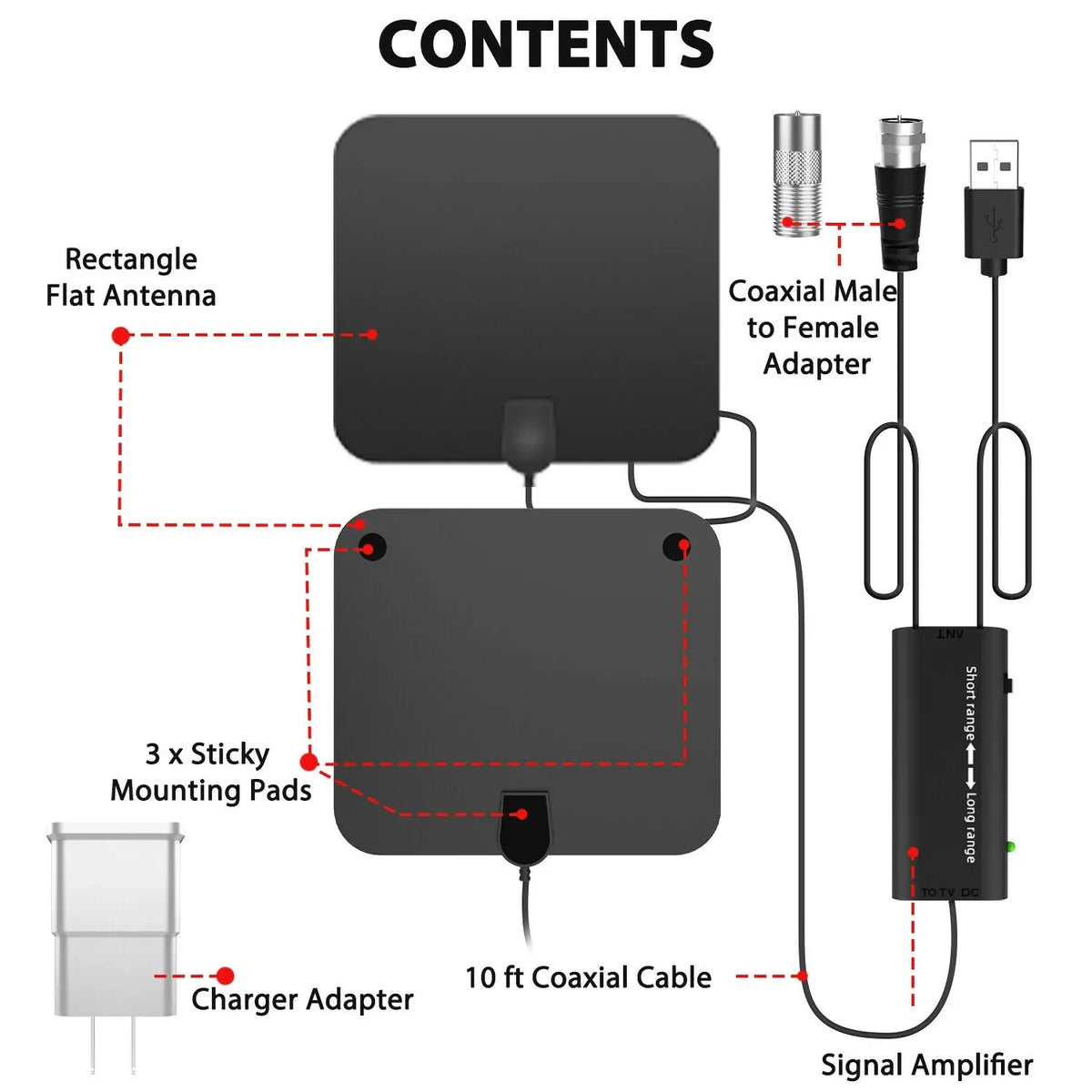 Anouk | HDTV Antenna | 300-Mile Range, Signal Booster | Black, Indoor