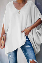 Women Oversized Tunic Top Batwing Sleeves V Neck