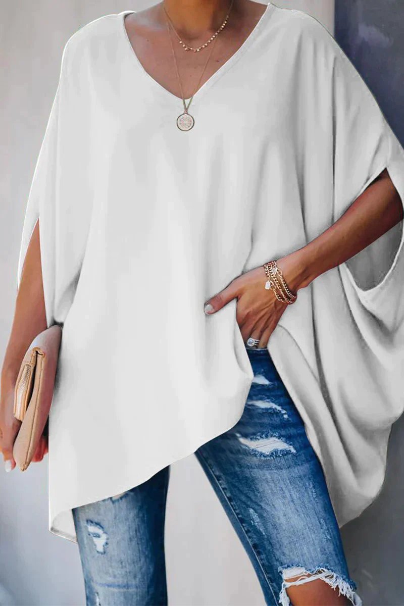 Women Oversized Tunic Top Batwing Sleeves V Neck