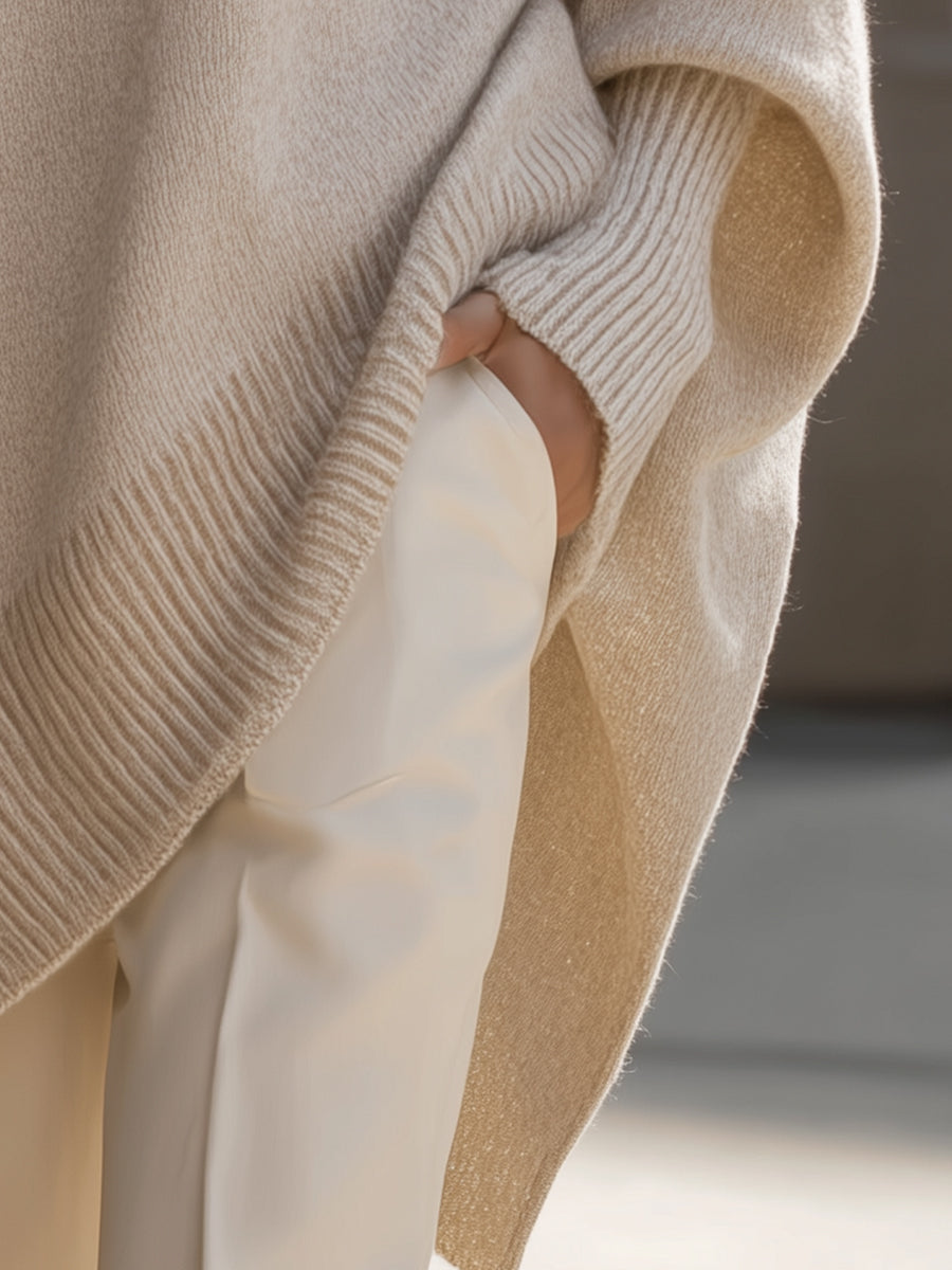 Women oversized pullover relaxed fit with ribbed round neckline and wide sleeves