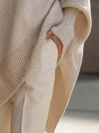 Women oversized pullover sweater in relaxed fit, available in beige black and olive green