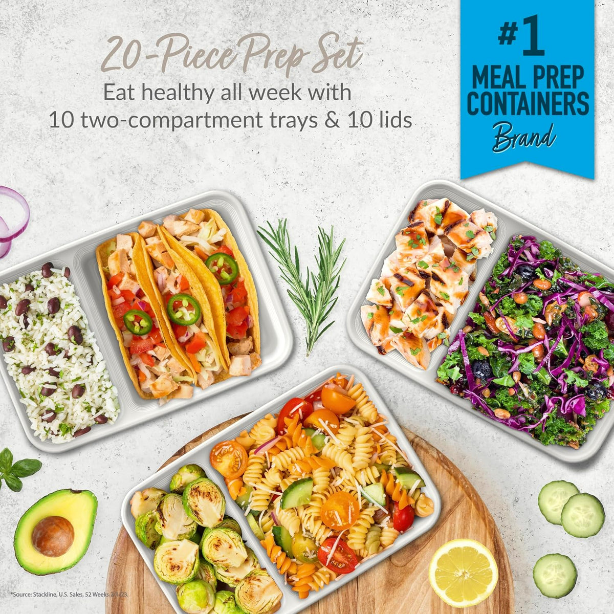 Briar | Food Storage Containers | 20-Piece Set, 2 Compartments | BPA-Free, Reusable