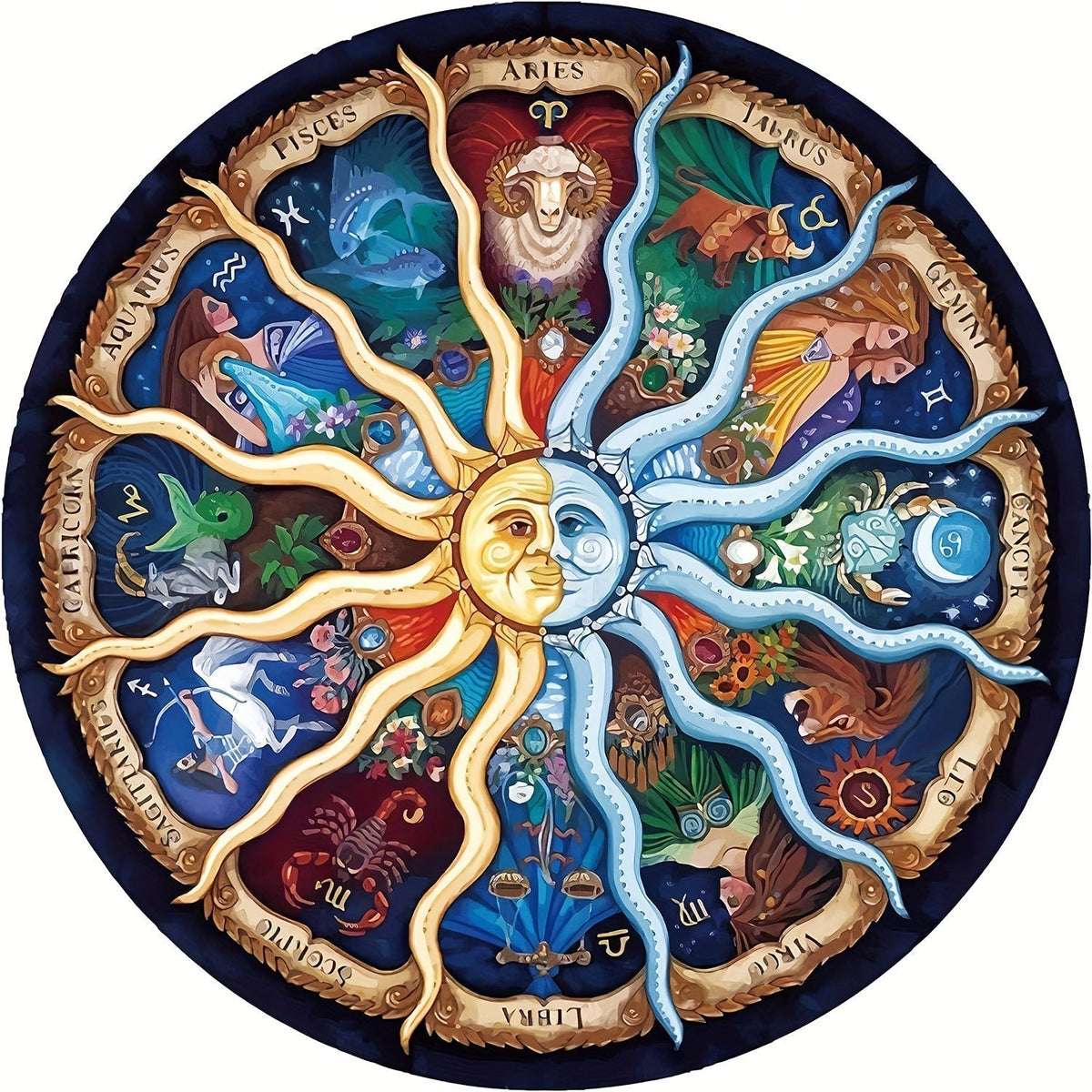 Florine | 1000-Piece Round Zodiac Puzzle | All 12 Signs, Matte Finish | 67 cm