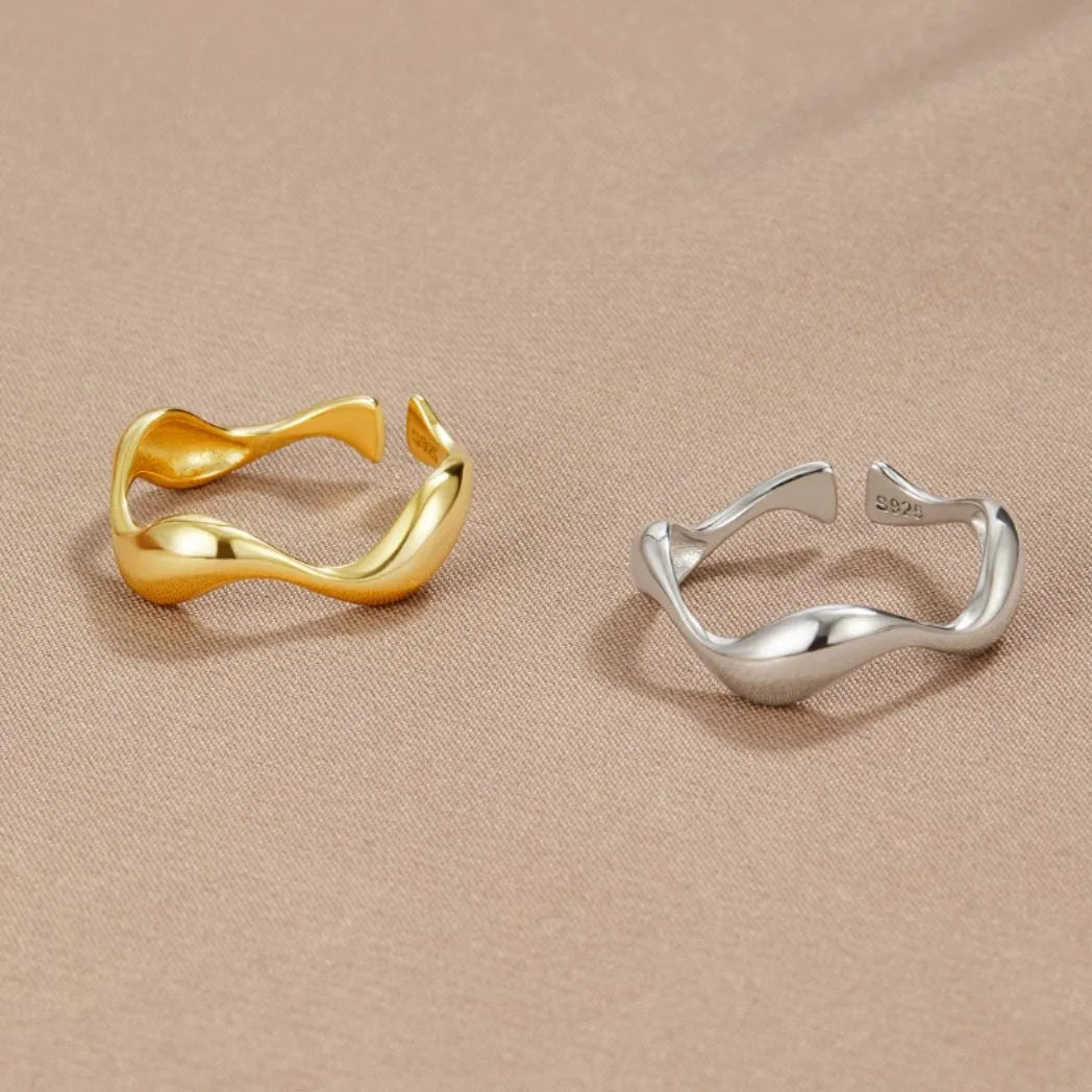 Wren | Minimalist Ring | Ocean-Inspired | 18K Gold Plated, Sterling Silver, Adjustable