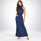 Satin Dress Women Midi Asymmetric Neckline Lightweight