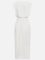 Calla | Women's Midi Dress | Round Neckline, Button Slit | Structured