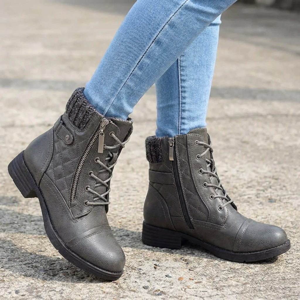 Zinnia | Women's Ankle Boots | Leather, Side Zipper, Block Heel