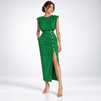 Midi Dress Women Sleeveless Fitted Lightweight Front Slit Button
