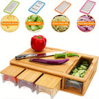 Delphine | Bamboo Cutting Board | Storage Trays, Graters & Juice Groove | Meal Prep Station