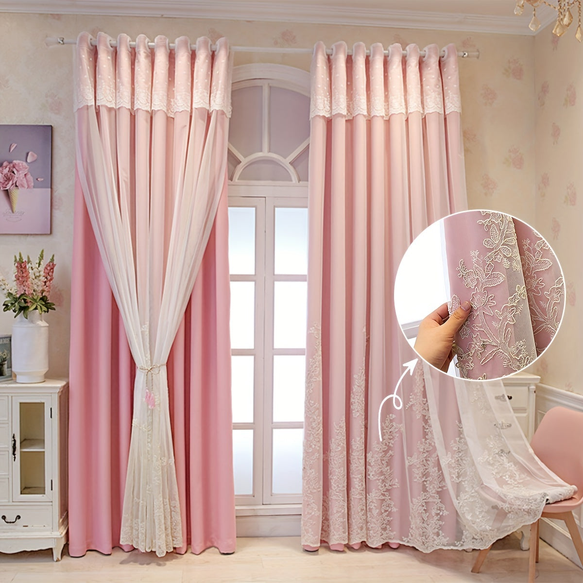 Saoirse | Embroidered Curtain Panels | Elf & Fairy Design, Light-Filtering | Set of 2 with Rings
