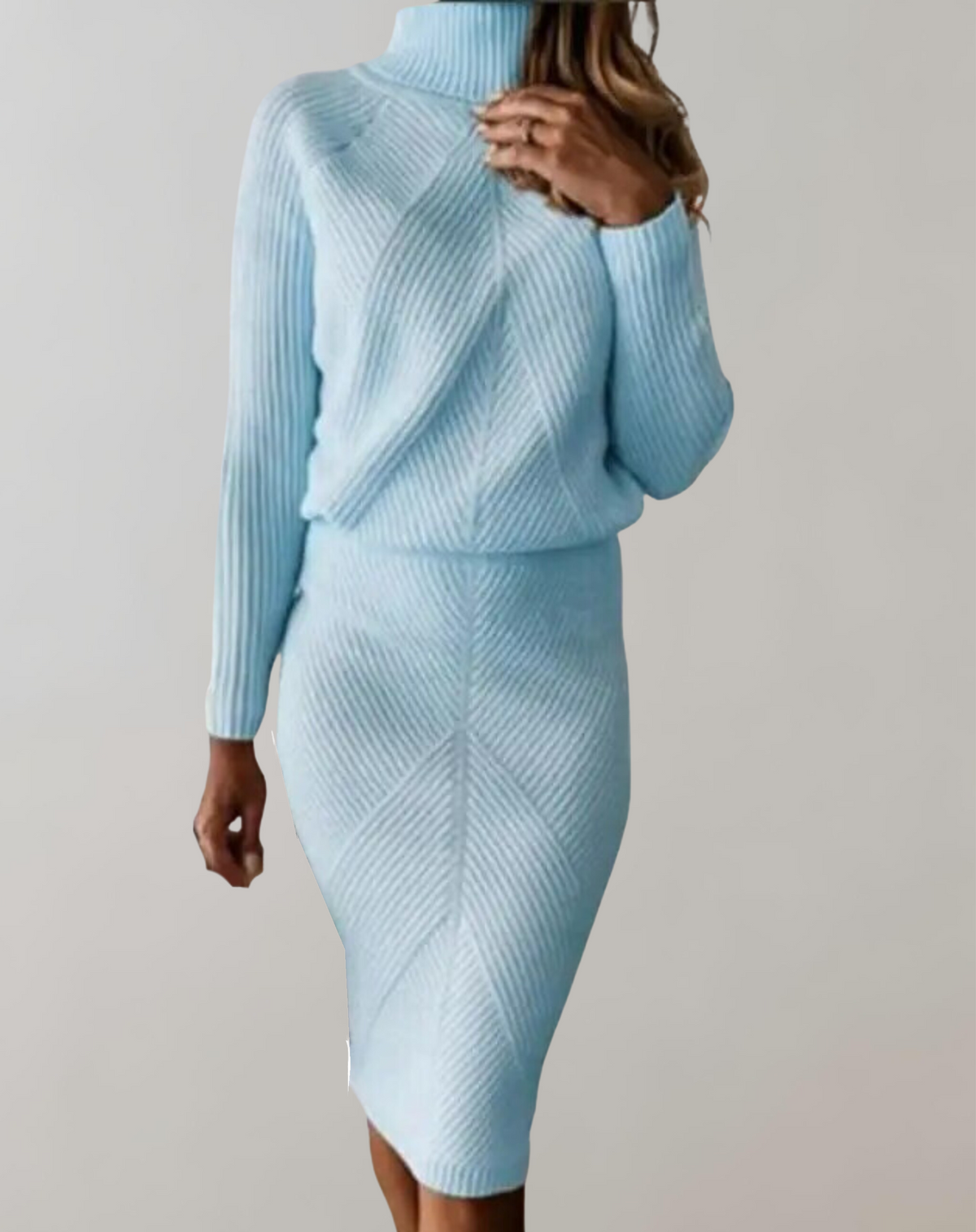 Women 2 Piece Knit Turtleneck Sweater Slim Skirt Set