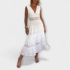 Women Lace Dress V-Neck Sleeveless Midi A-Line | Zinnia