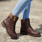 Zinnia | Women's Ankle Boots | Leather, Side Zipper, Block Heel