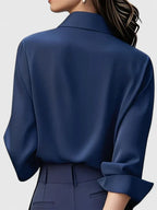 Clea | Women's Satin Blouse | Button-Up, Short Sleeve | Summer