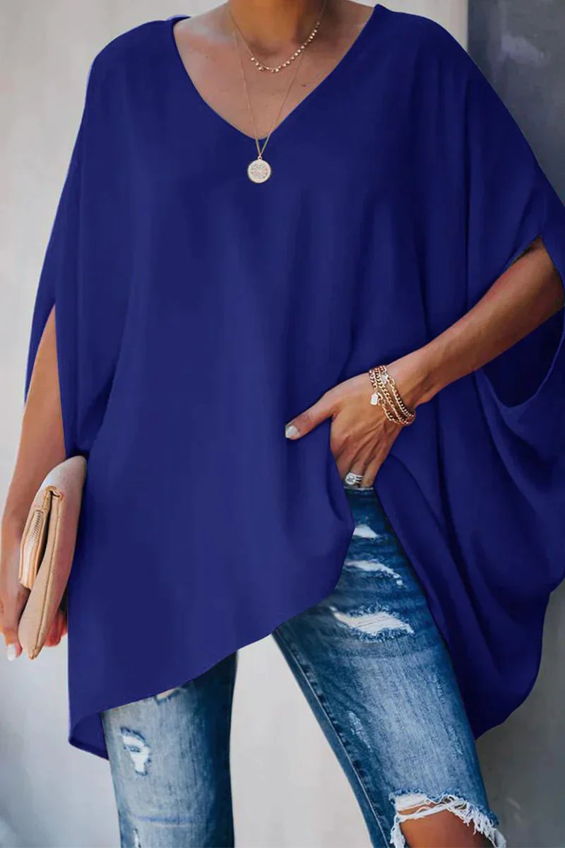 Women Oversized Tunic Top Batwing Sleeves V Neck
