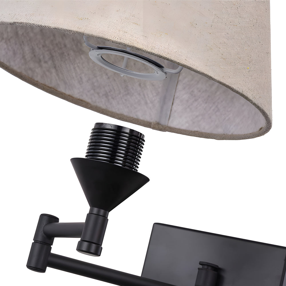 Luna | Swing Arm Wall Lamp | Plug-In, Linen Shade, Black | 1-Light