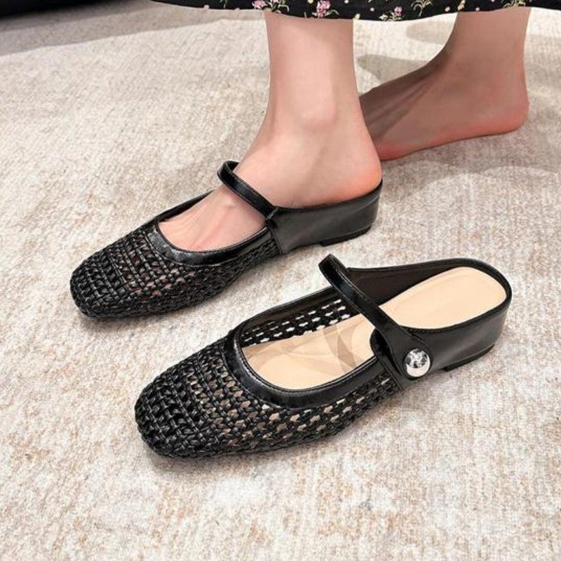 Orthopedic Mules Women Mary Jane Strap Flats Breathable Open Weave