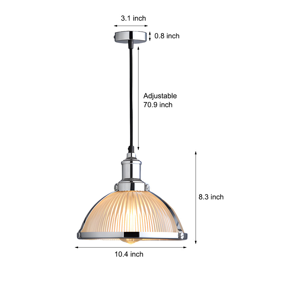 Indra | Pendant Lamp | Retro Striped Glass Shade, 1-Light | Chrome & Bronze