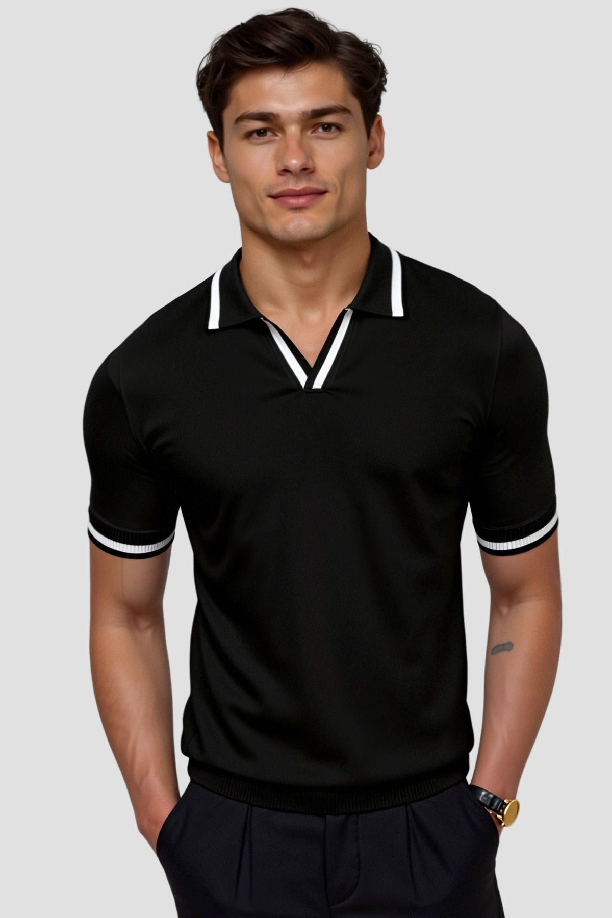 Men Polo Shirt Sleeveless Pure Cotton Contrast Trim Slim Fit