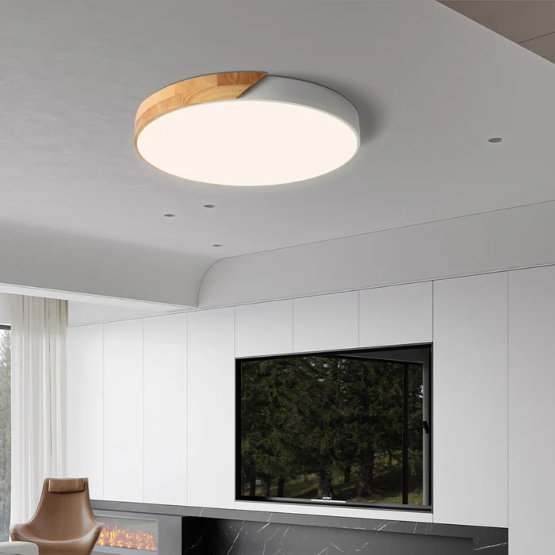 Inez | Ceiling Light | Scandinavian Wood LED, Round | Modern Indoor
