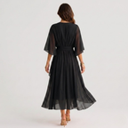 Midi Dress V Neck Wrap Waist Tie Layered Hem | Honor