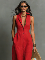 Shirt Dress Women Linen Blend Sleeveless Maxi Collared | Perla