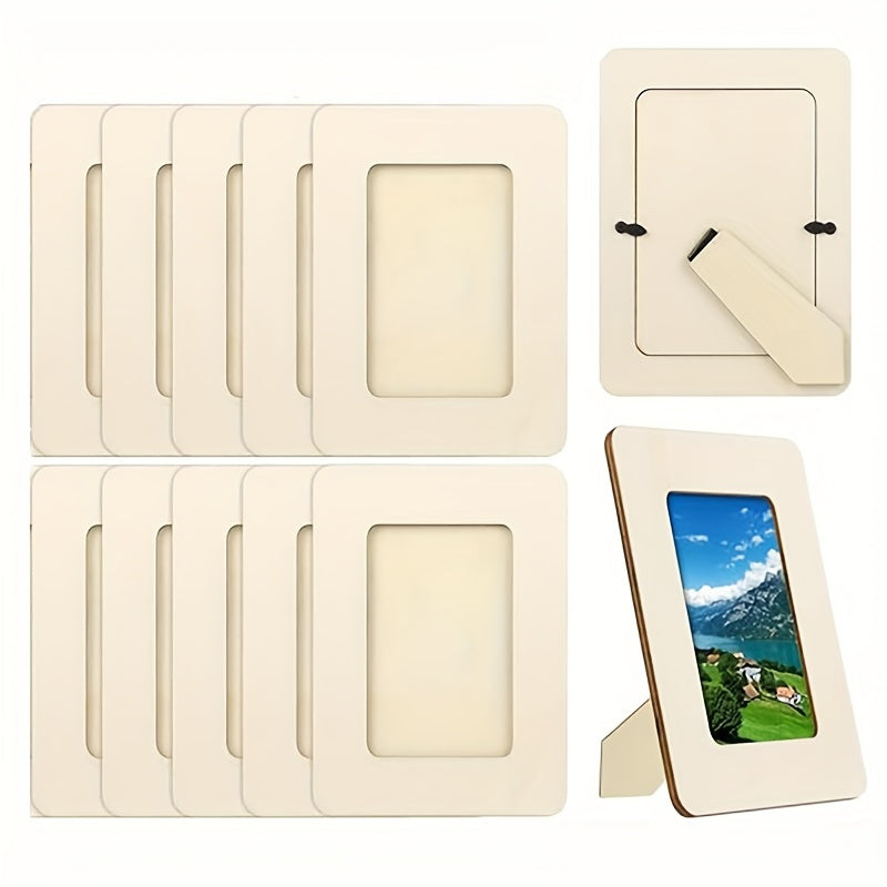 Aria | Wooden Photo Frames Set of 10 | 5-Inch, DIY, Light Beige | Table Decor