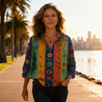 Wren | Women's Cotton Blouse | Vintage Print, Long Sleeve | Summer