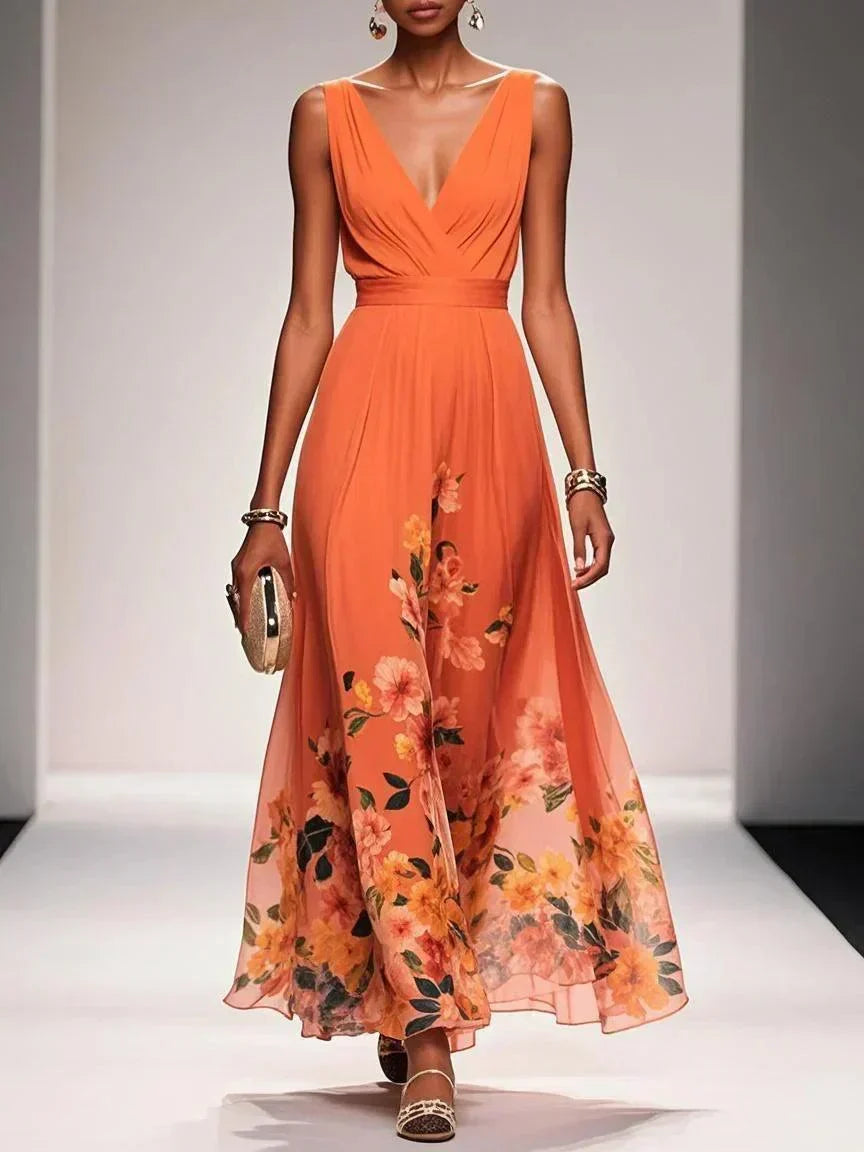 Cora | Women's Floral Print Dress | Wedding Guest, A-Line | V-Neck