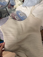 Beach Cover Up Dress Women Crochet Knit Halter Ruffle Mini Beige