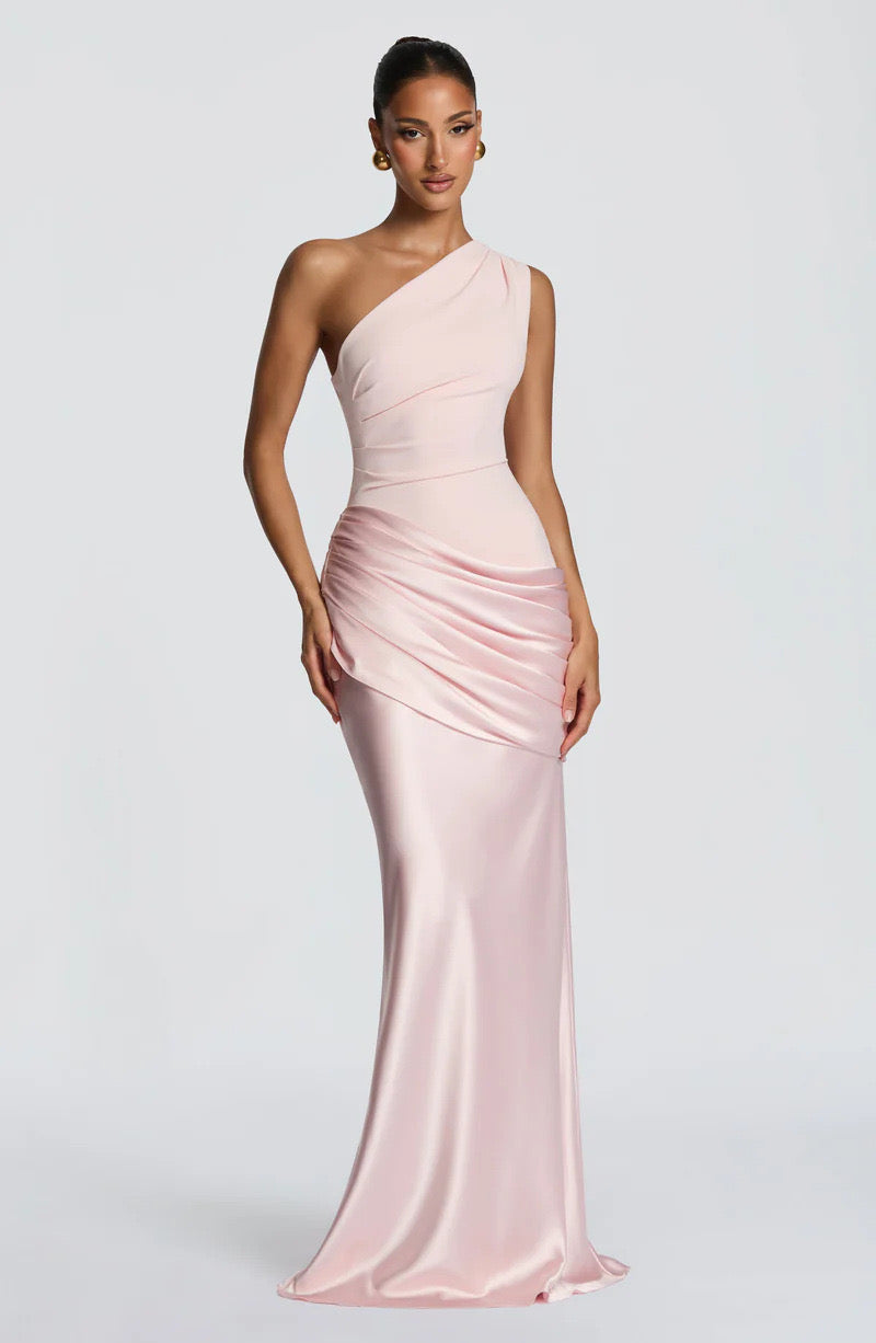 Long Maxi Dress Women One Shoulder Asymmetric Neckline Draped