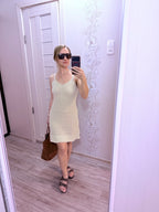 Beach Cover Up Dress Women Crochet Knit Halter Ruffle Mini Beige