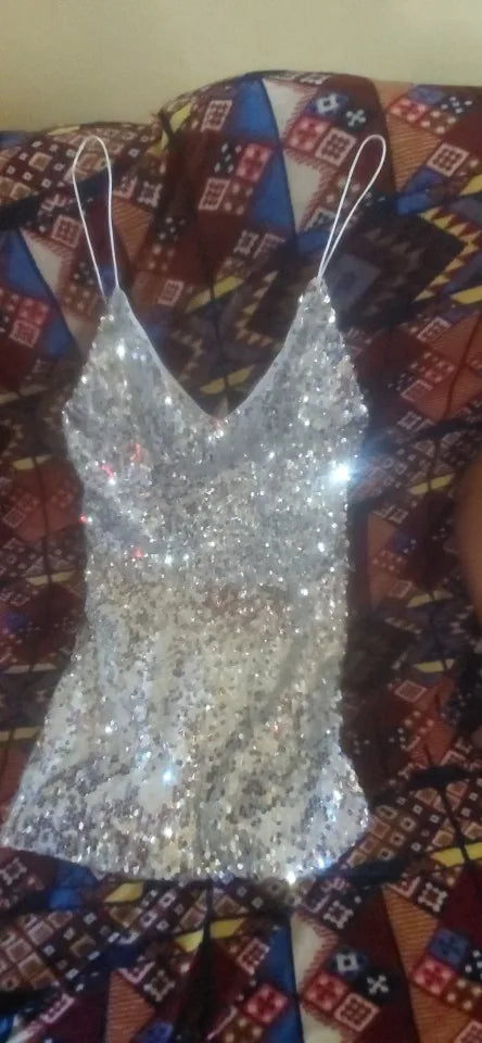 Christmas Dress Women Sequined Backless Mini Sleeveless Off Shoulder